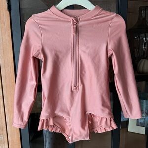 H&M toddler swimsuit rashguard long sleeve ruffle girl zipper blush one piece